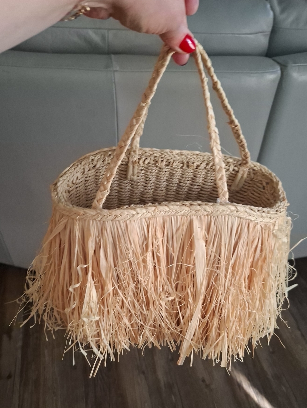 H&M Natural Straw Fringe Tote Bag